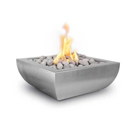 The Outdoor Plus 30 Square Avalon Fire Bowl - Stainless Steel - Match Lit with Flame Sense - Liquid Propane OPT-30AVSSFFSML-LP